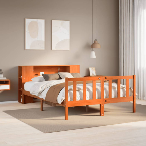 Cama con estantería sin colchón madera maciza marrón 140x190 cm Cama con estantería sin colchón madera maciza marrón 140x190 cm D