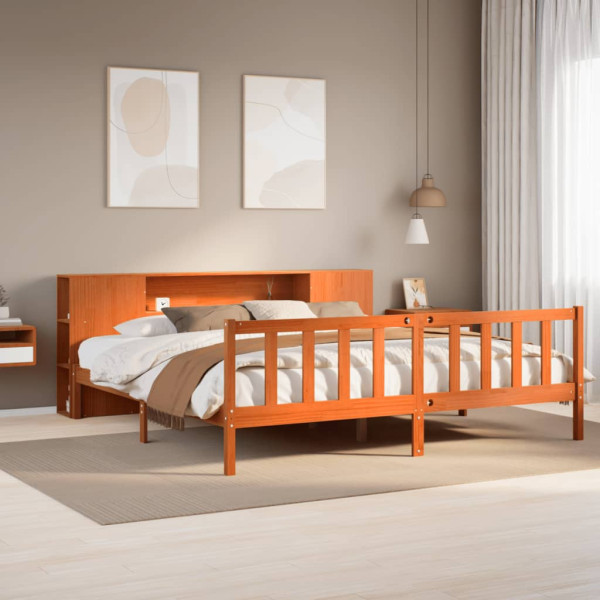 Cama con estantería sin colchón madera maciza marrón 180x200cm Cama con estantería sin colchón madera maciza marrón 180x200cm D