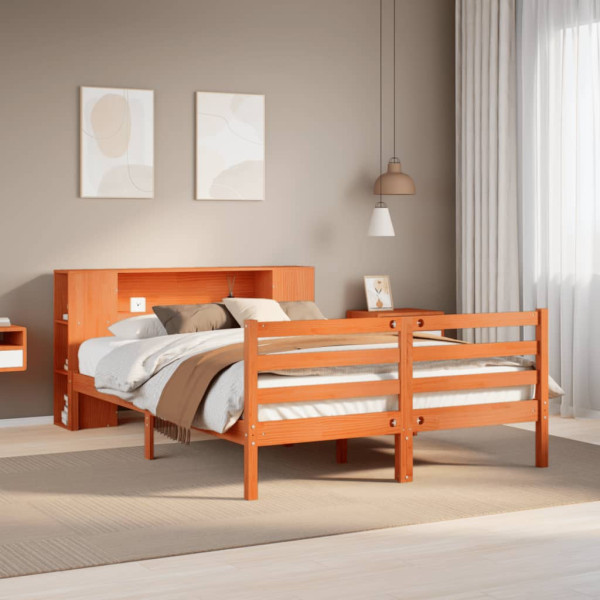 Cama con estantería sin colchón madera maciza marrón 135x190cm Cama con estantería sin colchón madera maciza marrón 135x190cm D