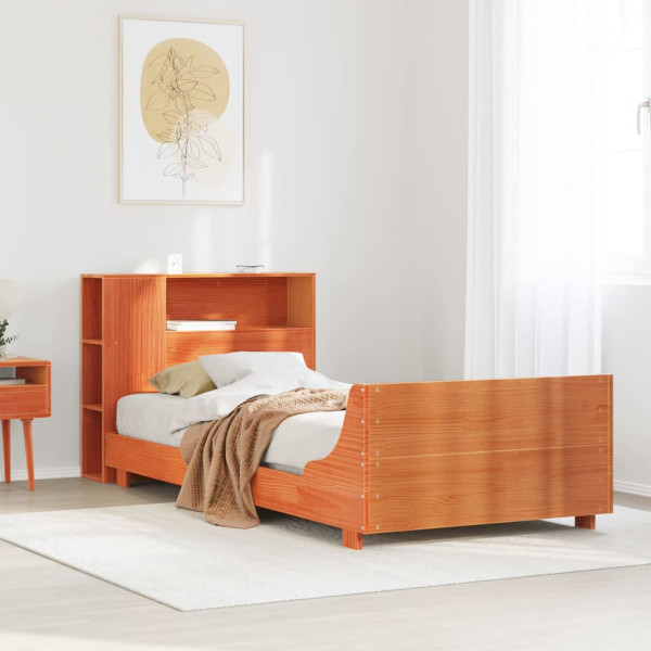 Cama sin colchón madera maciza de pino marrón cera 100x200 cm Cama sin colchón madera maciza de pino marrón cera 100x200 cm D