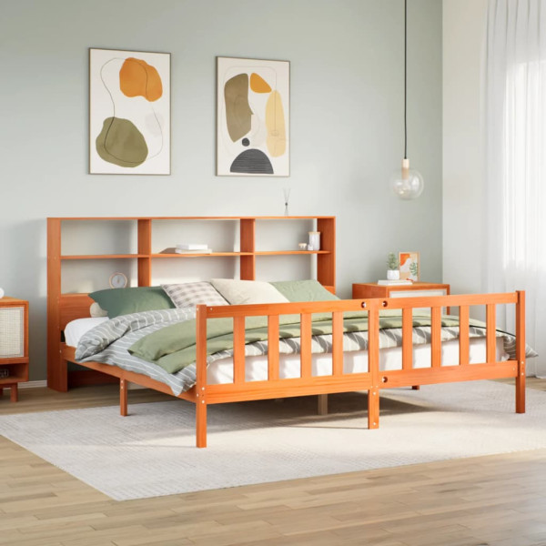 Cama con estantería sin colchón madera maciza marrón 180x200cm Cama con estantería sin colchón madera maciza marrón 180x200cm D