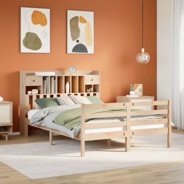 Cama con estantería sin colchón madera maciza de pino 140x190cm Cama con estantería sin colchón madera maciza de pino 140x190cm D