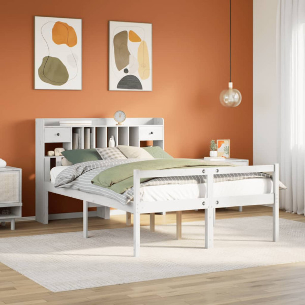 Cama con estantería sin colchón madera maciza blanca 160x200 cm Cama con estantería sin colchón madera maciza blanca 160x200 cm D