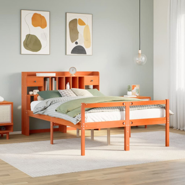 Cama con estantería sin colchón madera maciza marrón 150x200 cm Cama con estantería sin colchón madera maciza marrón 150x200 cm D