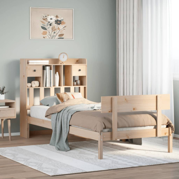 Cama con estantería sin colchón madera maciza de pino 90x200 cm D