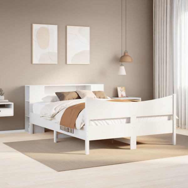 Estructura de cama sin colchón madera de pino blanca 120x200 cm Estructura de cama sin colchón madera de pino blanca 120x200 cm D