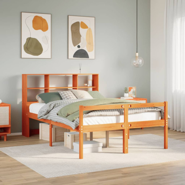 Cama con estantería sin colchón madera maciza marrón 135x190 cm Cama con estantería sin colchón madera maciza marrón 135x190 cm D