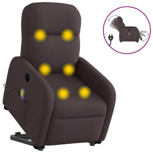 Sillón masaje eléctrico reclinable elevable tela marrón oscuro D