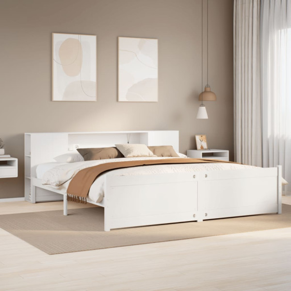 Cama con estantería sin colchón madera maciza blanca 180x200 cm Cama con estantería sin colchón madera maciza blanca 180x200 cm D