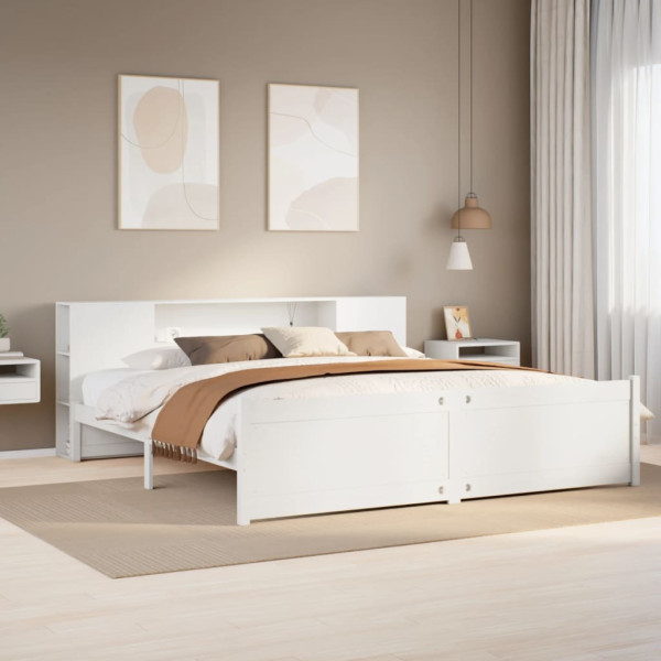 Cama con estantería sin colchón madera maciza blanca 200x200 cm Cama con estantería sin colchón madera maciza blanca 200x200 cm D