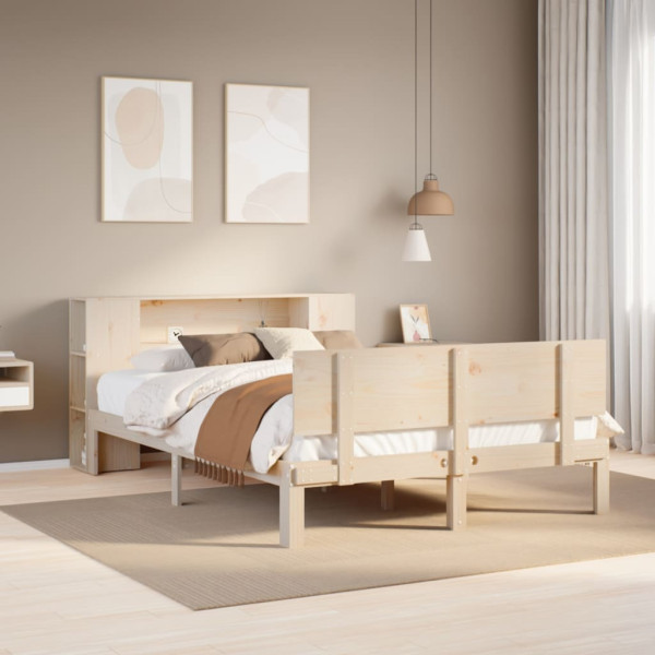 Cama con estantería sin colchón madera maciza de pino 120x190cm Cama con estantería sin colchón madera maciza de pino 120x190cm D