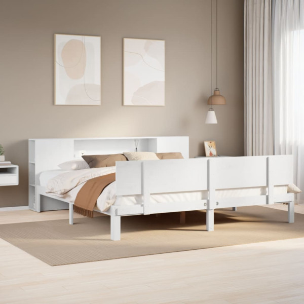 Cama con estantería sin colchón madera maciza blanca 180x200 cm Cama con estantería sin colchón madera maciza blanca 180x200 cm D