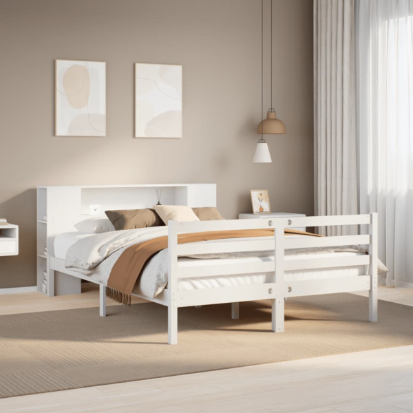 Cama con estantería sin colchón madera maciza blanca 140x200 cm Cama con estantería sin colchón madera maciza blanca 140x200 cm D