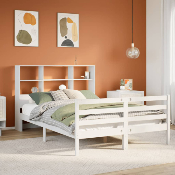 Cama con estantería sin colchón madera maciza blanca 150x200 cm Cama con estantería sin colchón madera maciza blanca 150x200 cm D
