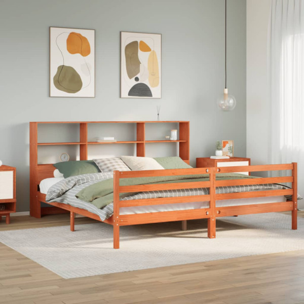 Cama con estantería sin colchón madera maciza marrón 200x200 cm Cama con estantería sin colchón madera maciza marrón 200x200 cm D