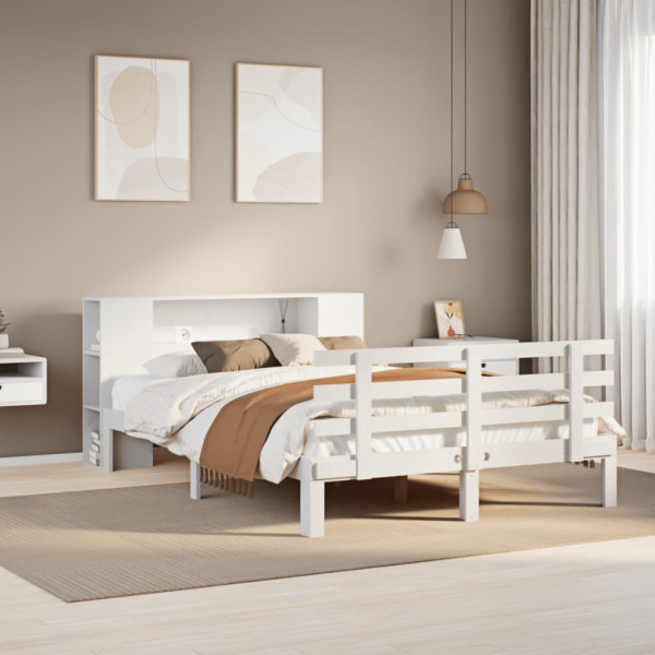 Cama con estantería sin colchón madera maciza blanca 120x200 cm Cama con estantería sin colchón madera maciza blanca 120x200 cm D