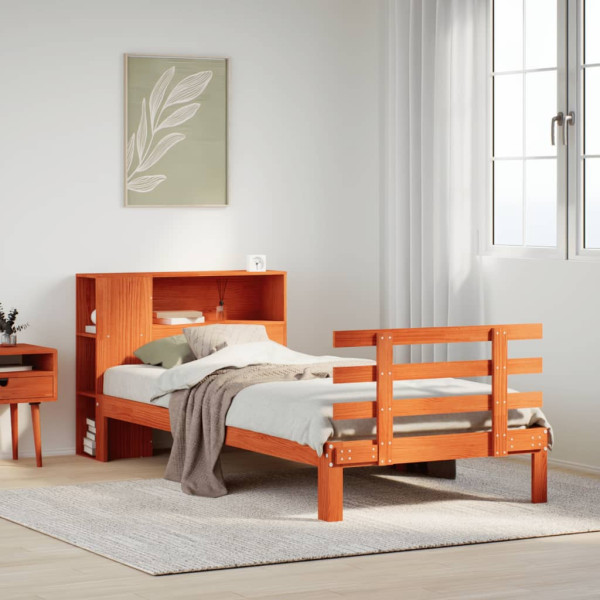 Cama con estantería sin colchón madera maciza marrón 100x200 cm D