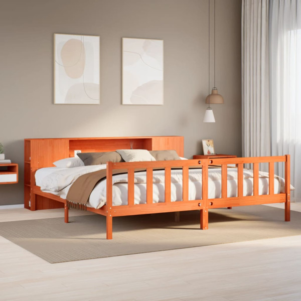 Cama con estantería sin colchón madera maciza marrón 180x200 cm Cama con estantería sin colchón madera maciza marrón 180x200 cm D