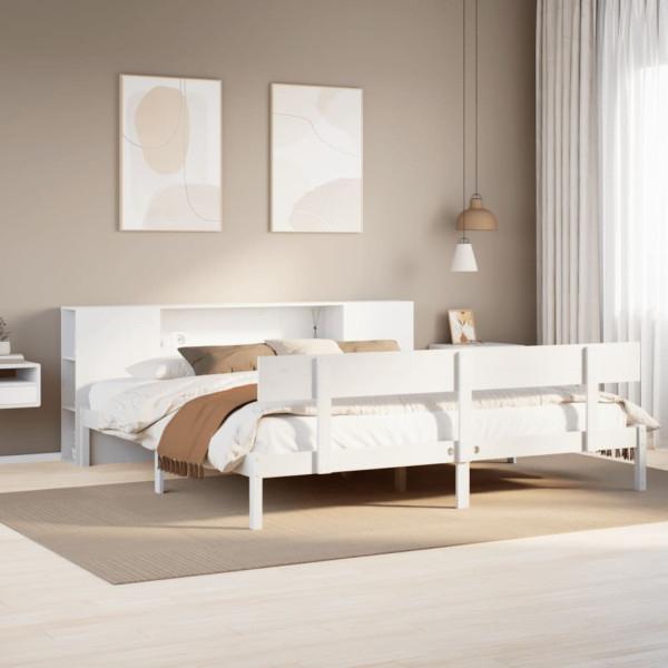 Cama con estantería sin colchón madera maciza blanca 200x200 cm Cama con estantería sin colchón madera maciza blanca 200x200 cm D