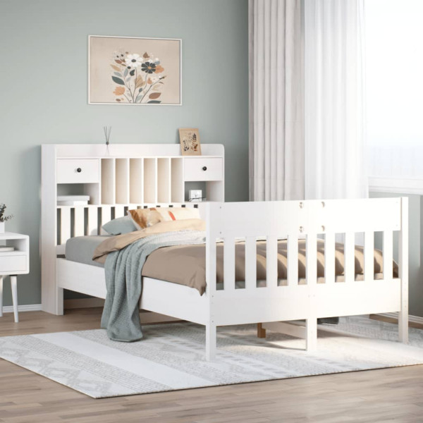 Estructura de cama sin colchón madera de pino blanco 135x190 cm Estructura de cama sin colchón madera de pino blanco 135x190 cm D