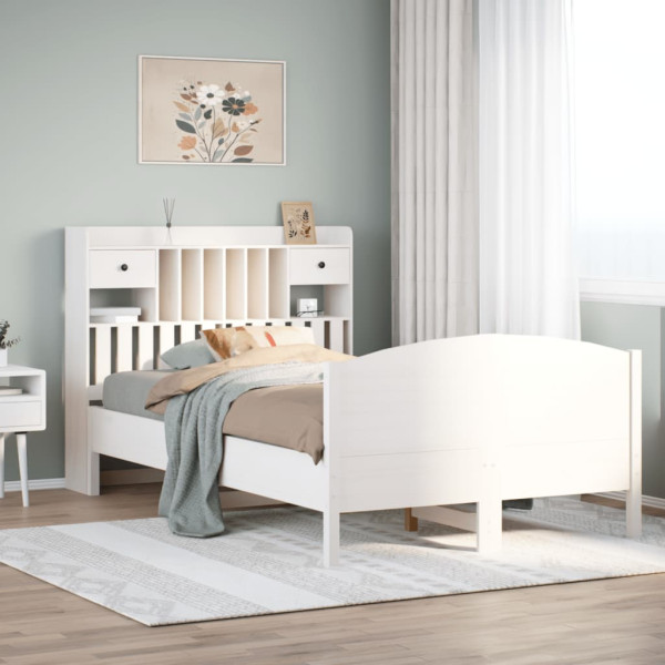 Cama con estantería sin colchón madera maciza blanca 135x190 cm Cama con estantería sin colchón madera maciza blanca 135x190 cm D