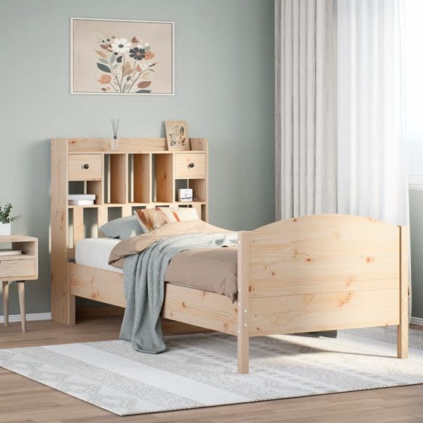 Cama con estantería sin colchón madera maciza de pino 90x190 cm Cama con estantería sin colchón madera maciza de pino 90x190 cm D