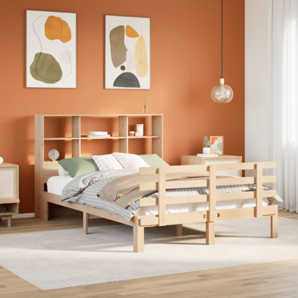 Cama con estantería sin colchón madera maciza de pino 160x200cm Cama con estantería sin colchón madera maciza de pino 160x200cm D