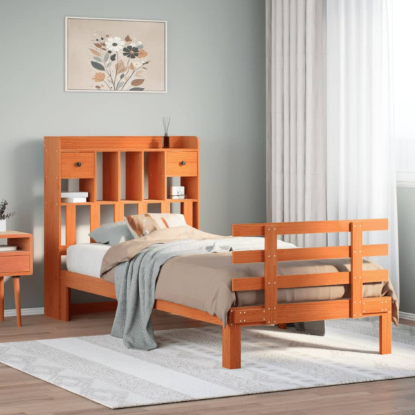 Cama con estantería sin colchón madera maciza marrón 100x200 cm Cama con estantería sin colchón madera maciza marrón 100x200 cm D