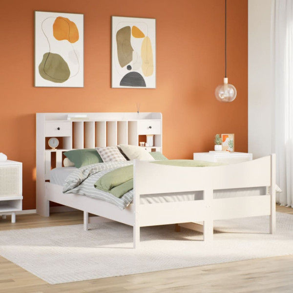 Estructura de cama sin colchón madera de pino blanca 140x200 cm Estructura de cama sin colchón madera de pino blanca 140x200 cm D