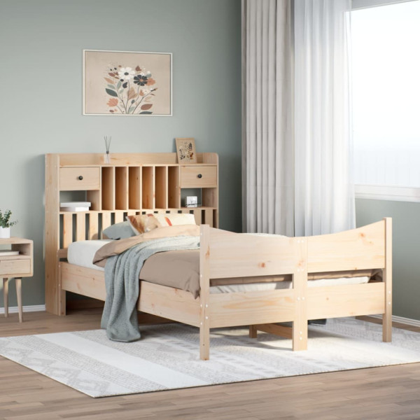 Estructura de cama sin colchón madera maciza de pino 135x190 cm Estructura de cama sin colchón madera maciza de pino 135x190 cm D