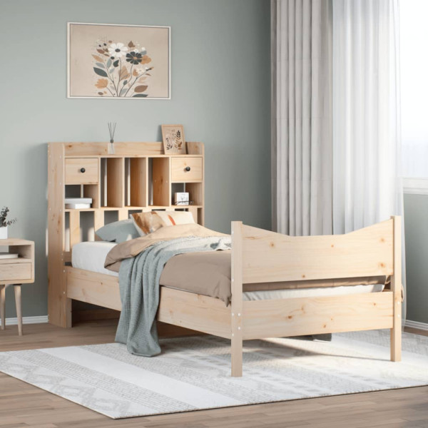 Estructura de cama sin colchón madera maciza de pino 90x200 cm Estructura de cama sin colchón madera maciza de pino 90x200 cm D