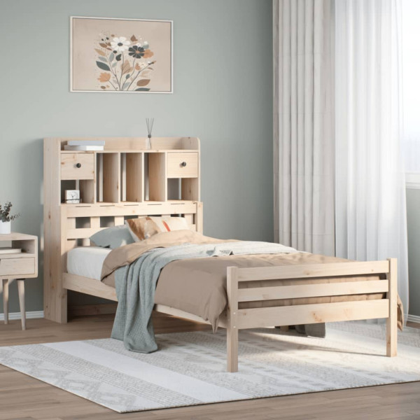 Cama con estantería sin colchón madera maciza de pino 75x190 cm Cama con estantería sin colchón madera maciza de pino 75x190 cm D
