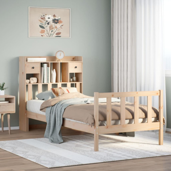 Cama con estantería sin colchón madera maciza de pino 90x190 cm D