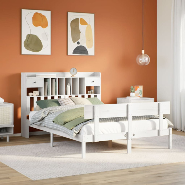 Cama con estantería sin colchón madera maciza blanca 160x200 cm Cama con estantería sin colchón madera maciza blanca 160x200 cm D