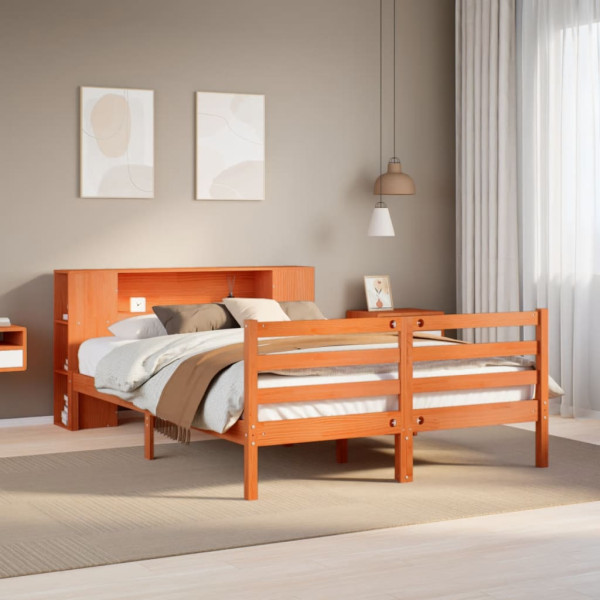 Cama con estantería sin colchón madera maciza marrón 140x200 cm Cama con estantería sin colchón madera maciza marrón 140x200 cm D