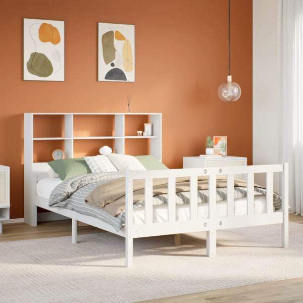 Cama con estantería sin colchón madera maciza blanca 150x200 cm Cama con estantería sin colchón madera maciza blanca 150x200 cm D