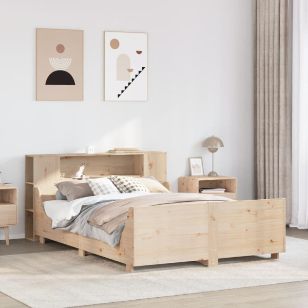 Estructura de cama sin colchón madera maciza de pino 140x190 cm Estructura de cama sin colchón madera maciza de pino 140x190 cm D