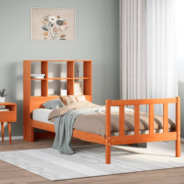 Cama con estantería sin colchón madera maciza marrón 90x190 cm Cama con estantería sin colchón madera maciza marrón 90x190 cm D