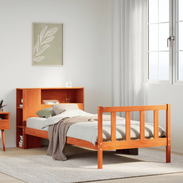 Cama con estantería sin colchón madera maciza marrón 75x190 cm Cama con estantería sin colchón madera maciza marrón 75x190 cm D