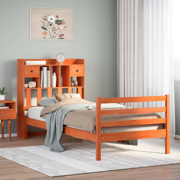 Cama con estantería sin colchón madera maciza marrón 90x190 cm Cama con estantería sin colchón madera maciza marrón 90x190 cm D