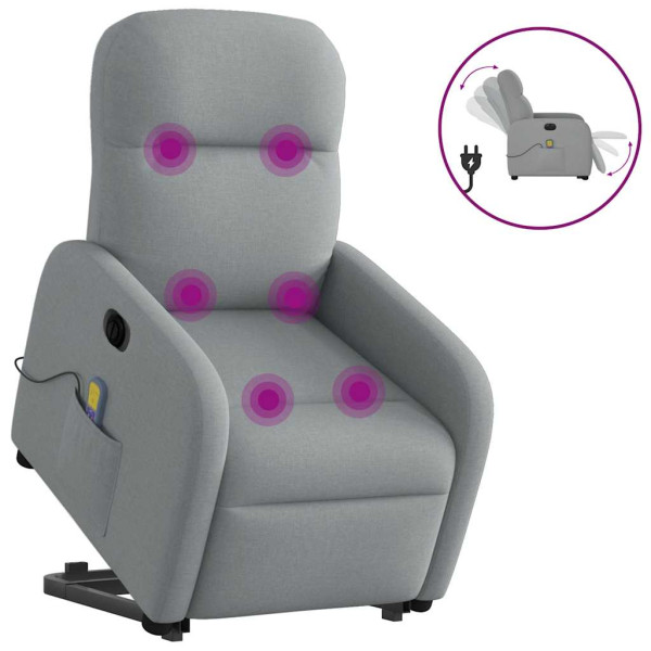 Sillón de masaje eléctrico reclinable elevable tela gris claro D