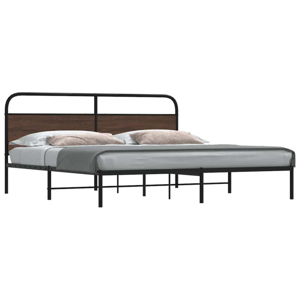 Estructura de cama sin colchón metal roble marrón 200x200 cm Estructura de cama sin colchón metal roble marrón 200x200 cm D
