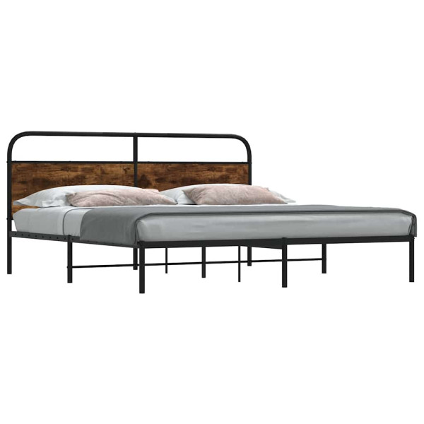 Estructura de cama sin colchón metal roble ahumado 183x213 cm Estructura de cama sin colchón metal roble ahumado 183x213 cm D
