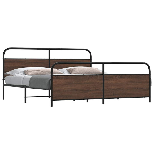Estructura de cama sin colchón metal roble marrón 193x203 cm Estructura de cama sin colchón metal roble marrón 193x203 cm D