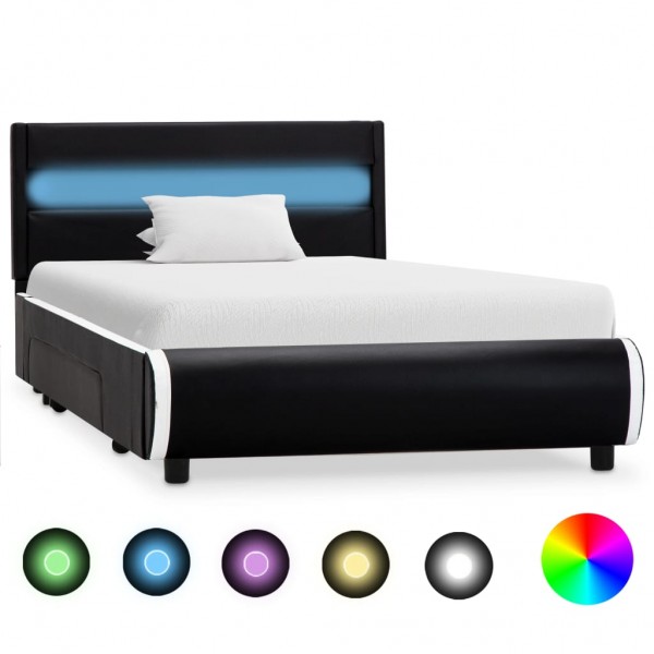 Estructura de cama con LED cuero sintético negro 90x200 cm D