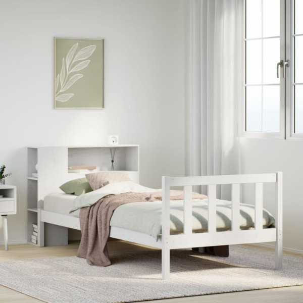 Cama con estantería sin colchón madera maciza blanca 100x200 cm D