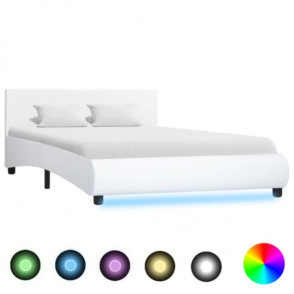 Estructura de cama con LED cuero sintético blanco 140x200 cm D