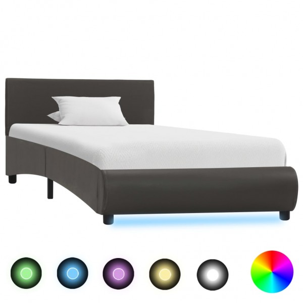 Estructura de cama con LED de cuero sintético gris 90x200 cm Estructura de cama con LED de cuero sintético gris 90x200 cm D