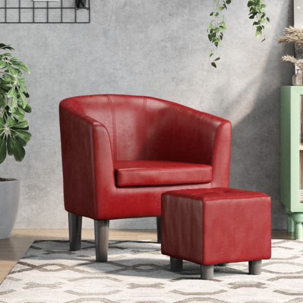 Sillón diseño de cubo con reposapiés cuero sintético rojo tinto D