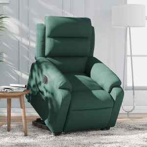 Sillón eléctrico reclinable elevable de terciopelo verde oscuro D